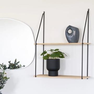 Haag Plank - Zwart/Natural Staal en Hout - 55x21 cm