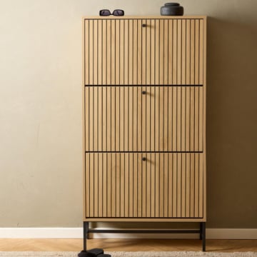 Schoenenkast Albany - 72x25x140cm - 3 deuren - eikdecor