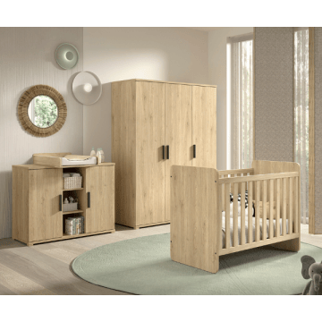 Babykamer Sammie: meegroeibed, commode met luierplank, kleerkast - eikdecor