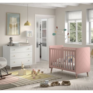 Babykamerset Billy - Babybed, commode & verversplank - Roze/wit 