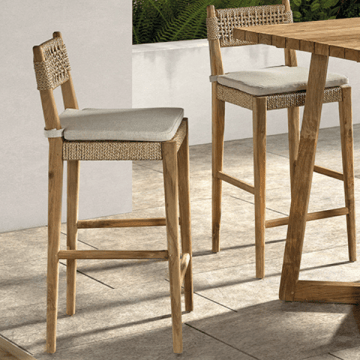 Barstoel Minoli - 46x53x110cm - met zitkussen - teakhout/écru