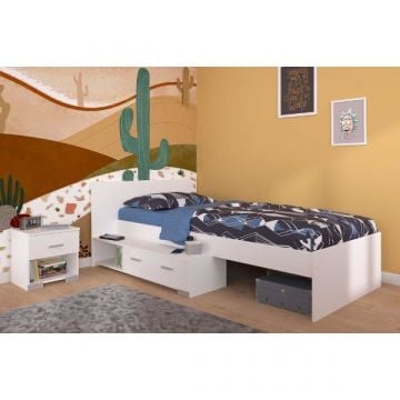 Kinderkamerset Galaxy | Eenpersoonsbed, Nachtkastje | Wit