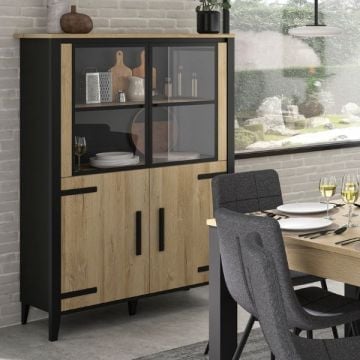 Vitrinekast Cork | 112 x 45 x 160 cm | Gold Oak-design