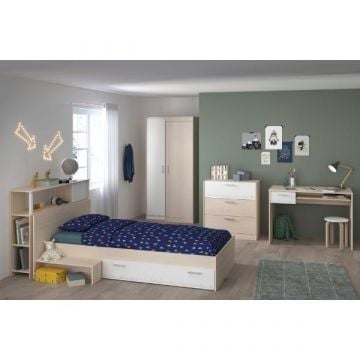 Kinderkamercombinatie Charly 90x190 | Kinderbed, achterbouwstuk, kledingkast, commode, bureau
