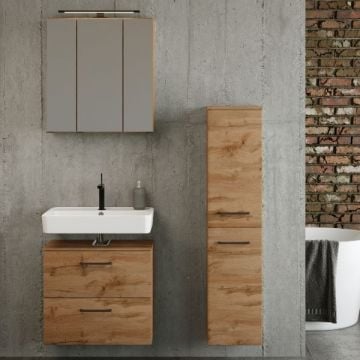 Badkamerset Manchester | Wastafelkast, spiegelkast, kolomkast | Wotan Oak-design
