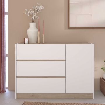 Commode Pallas - 3 lades & 1 deur - wit/eikdecor
