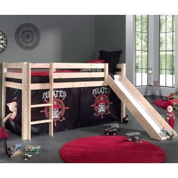 Halfhoogslaper Astrid met glijbaan & bedtent Pirates - dennenhout