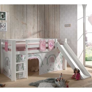 Halfhoogslaper met glijbaan Astrid met bedtent & opbergzakjes Birdy - wit