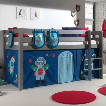 Halfhoogslaper Charlotte met bedtent & opbergzakjes Astro - grijs