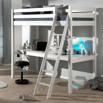 Hoogslaper Claire 90 x 200cm met bureau - wit