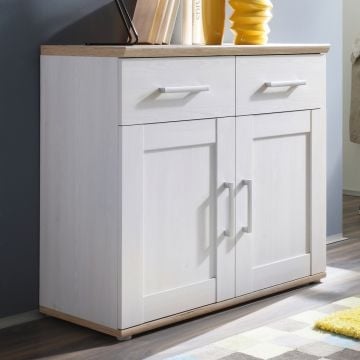 Bijzetkastje Roman 93cm met 2 deuren & 2 lades - wit/bruin