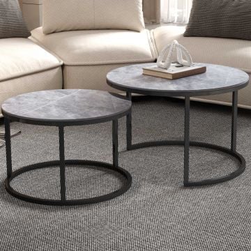Salontafelset Boston Ø80 en Ø60cm - grijs marmer