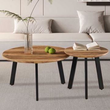 Salontafelset Aziz - Ø50x50cm & Ø80x45cm - mangohout/zwart