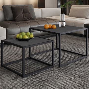 Set van 2 salontafels Fabray industrieel-zwart mangohout