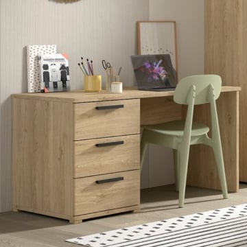 Bureau Sammie - 140x65x74cm - met drie lades - eikdecor