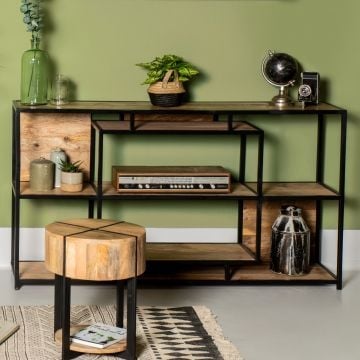 Buffet Levels 150cm met open vakken - mangohout/ijzer