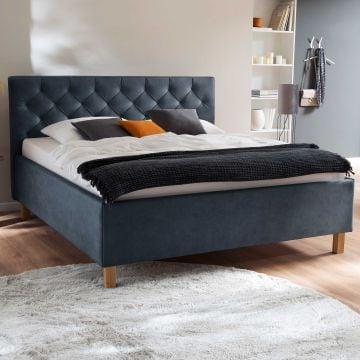 Bed San Marino 160x200cm met opbergruimte kunstleer - blauw/eik