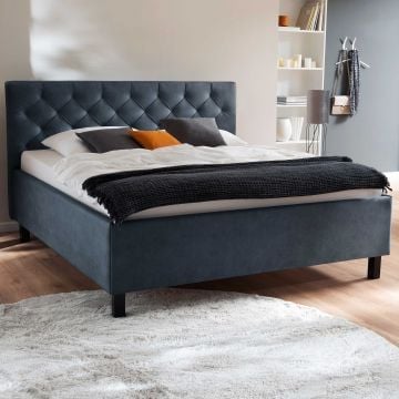 Bed San Marino 160x200cm met opbergruimte kunstleer - blauw/zwart