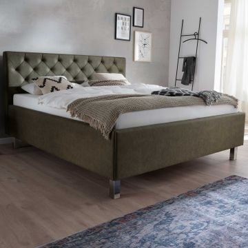 Bed San Marino 160x200cm met opbergruimte kunstleer - groen/chroom