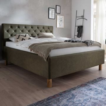 Bed San Marino 160x200cm met opbergruimte kunstleer - groen/eik