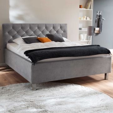 Bed San Marino 160x200cm met opbergruimte kunstleer - grijs/chroom