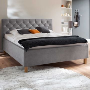 Bed San Marino 180x200cm met opbergruimte kunstleer - grijs/eik