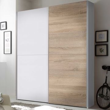 Kledingkast Tiempo 170x59x195cm met twee deuren - wit/eikdecor