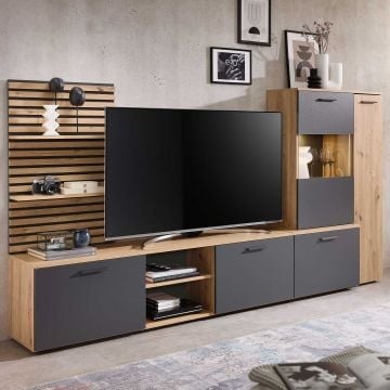 TV-wandmeubel Heath - met opbergruimte - antraciet/eikdecor