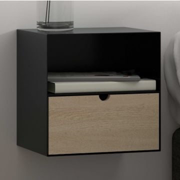 Zwevend nachtkastje Jolie 1 lade - zwart/bamboe