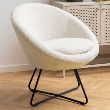 Fauteuil Cezar teddystof - crème/zwart