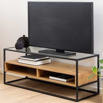 TV-meubel Randolf - glas - eikdecor/zwart