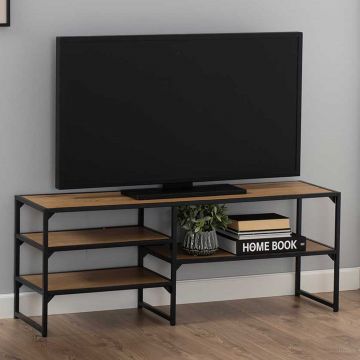 Tv-meubel Dover 120cm  3 legplanken industrieel - zwart/wilde eik