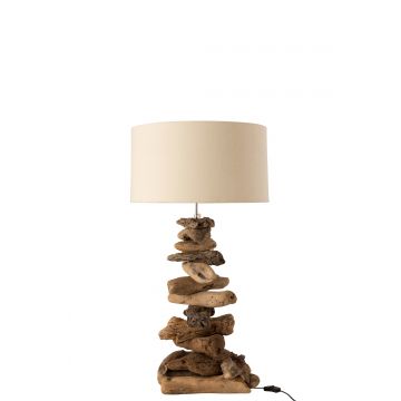 Lamp+kap drijfhout naturel/beige small