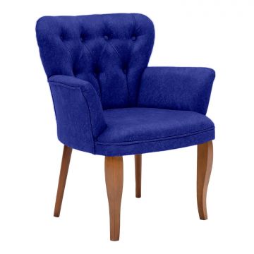 Gestoffeerde fauteuil met poten in beukenhout - donkerblauw