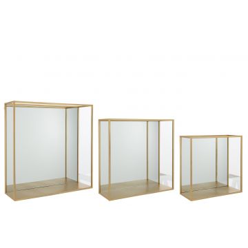 Set van 3 muurrek spiegel vierkant metaal/glas goud
