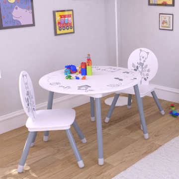 Kindertafel en 2 stoeltjes Berrie-mat wit/lichtgrijs