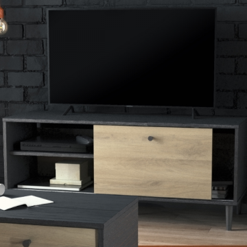 Tv-meubel Aïda-Kronberg eik/zwart gebrand hout