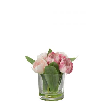 Tulpen in vaas rond plastiek glas roze small