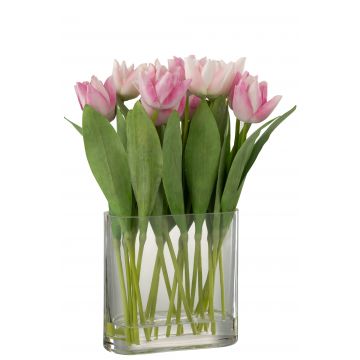 Tulpen in vaas ovaal plastiek glas roze