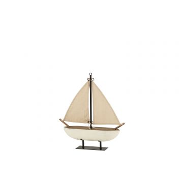 Zeilboot hout/jute wit/bruin small