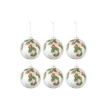 Doos van 6 kerstballen kerstdeco glas wit/groen/rood small