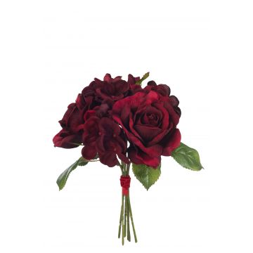 Boeket roos/hydrangea donker rood