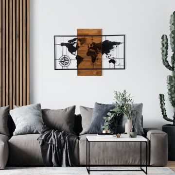 Wallity | Decoratief Houten Wandaccessoire | 100% Metaal | Zwart Notenhout