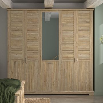 Kledingkast Wanda 230 cm 5 deuren & spiegel - bruin kastanjehout