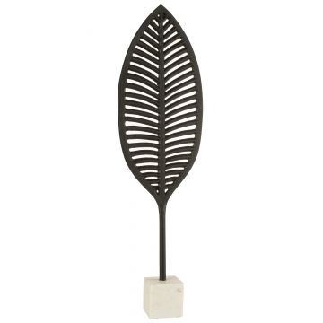 Figuur blad fijn decoratief aluminium/marmer zwart/wit large