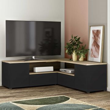 Tv-meubel Cleo 130cm - zwart/eik