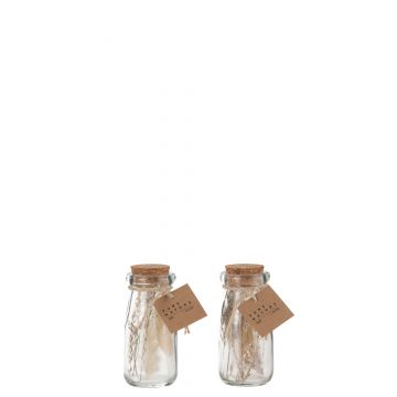 Fles met gedroogde bloemen glas naturel extra small assortiment van 2