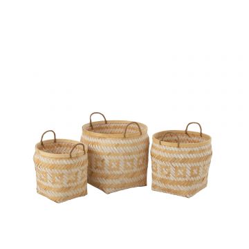Set van 3 mand patronen handvaten bamboe naturel/wit