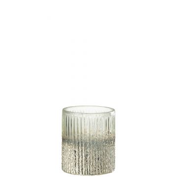 Windlicht geribbeld glas zilver/transparant medium