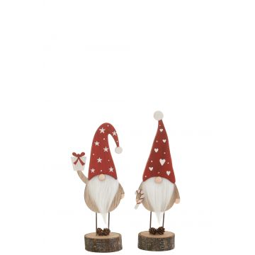 Kerstman op voet hoed hart/ster hout rood/wit small assortiment van 2